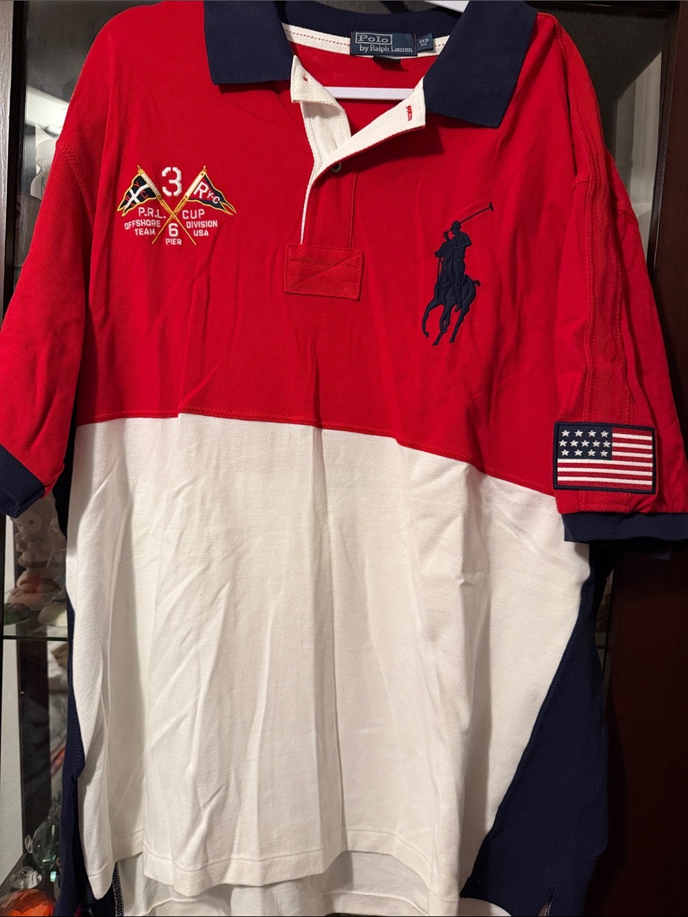 Polo by Ralph Lauren Red, White & Navy Colorblock Rugby Polo